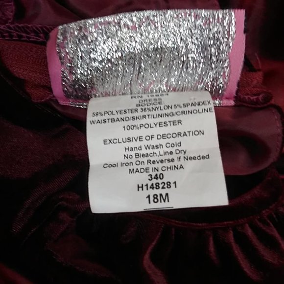 Chantilly Place 18M Holiday Red Velvet Girls Dress - Picture 5 of 5